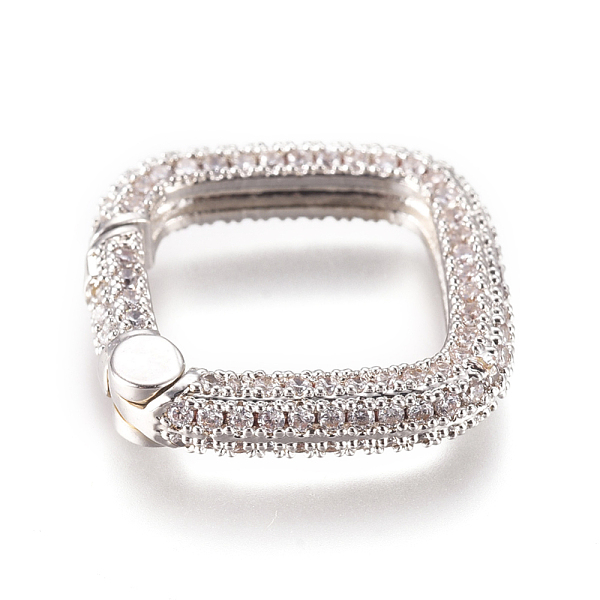 

PandaHall Brass Spring Gate Rings, with Clear Cubic Zirconia, Square, Platinum, 20x20x4mm, Inner Diameter: 15x14mm Brass Clear