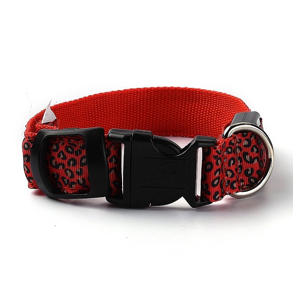 

PandaHall Adjustable Polyester LED Dog Collar, with Water Resistant Flashing Light and Plastic Buckle, Built-in Battery, Leopard Print...