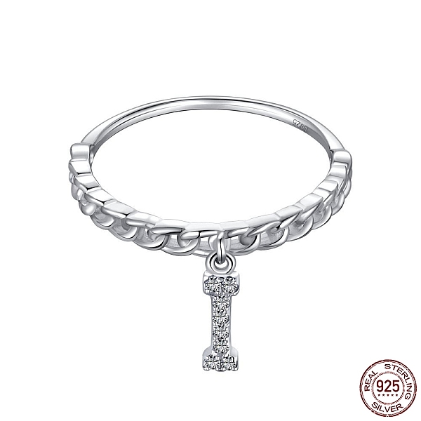 

PandaHall Rhodium Plated 925 Sterling Silver Micro Pave Clear Cubic Zirconia Finger Ring for Women, Letter, with 925 Stamp, Real Platinum...
