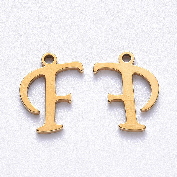 

PandaHall Vacuum Plating 201 Stainless Steel Charms, Laser Cut, Golden, Letter.F, 12x10x1mm, Hole: 1mm 201 Stainless Steel Letter F