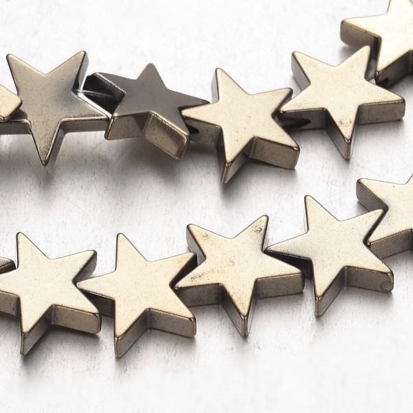 

PandaHall Electroplate Non-magnetic Synthetic Hematite Bead Strands, Star, Antique Bronze Plated, 10x10x2~3mm, Hole: 1mm, about 47pcs/strand...