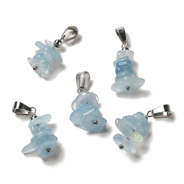 

PandaHall Natural Aquamarine Chip Pendants, Lucky Charms with Stainless Steel Color Plated Stainless Steel Snap on Bails, 24~27x11~14x7~10mm...