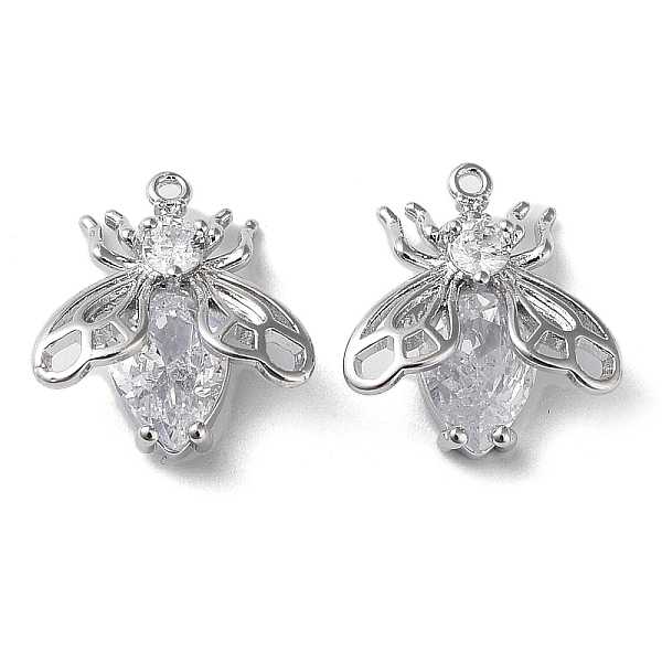 

PandaHall Brass Glass Charms, Bee, Real Platinum Plated, 15x14x5.5mm, Hole: 1mm Brass+Glass Bees Clear