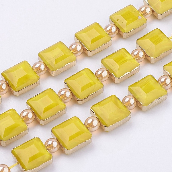 

PandaHall Opaque Glass Beads Strands, with Brass Findings, Faceted, Square, Gold, 13x13x8mm, Hole: 1mm, about 10pcs/strand, 7.2 inch...