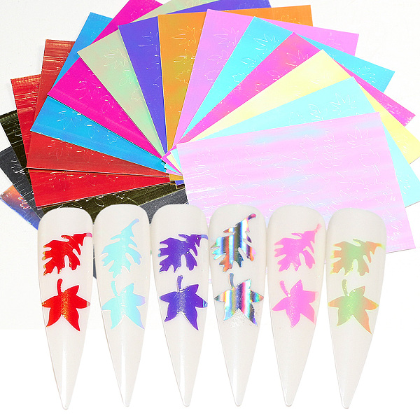 

PandaHall Self-adhesive Laser Line Nail Stickers, For Nail Art Design, Maple Leaf, Mixed Color, 8x6.2cm, 1pc/color, 16pcs/set Paper Leaf..., Multicolor