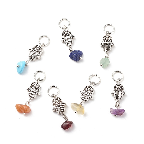 

PandaHall 7Pcs 7 Styles Chakra Natural & Synthetic Mixed Stone Chips Alloy Pendants, Natural Green Aventurine & Garnet & Red Aventurine &...