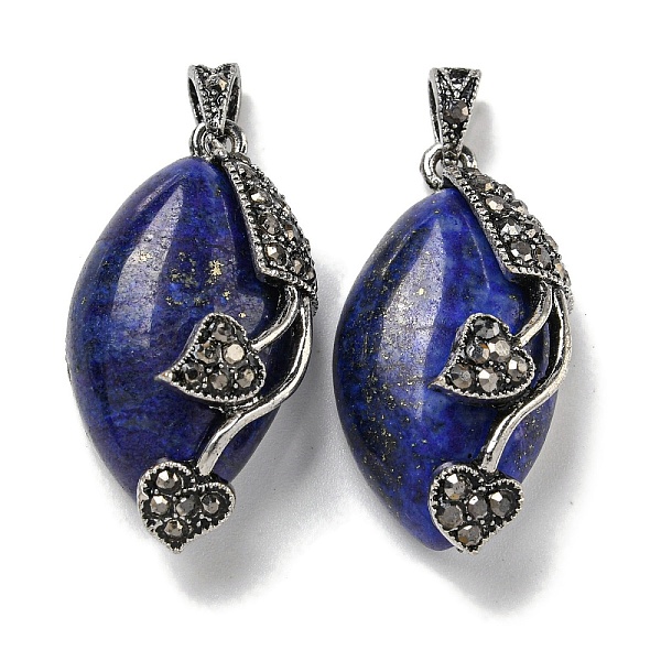 

PandaHall Dyed Natural Lapis Lazuli Horse Eye Pendants, Rack Plating Alloy Rhinestone Heart Leaf Charms, Antique Silver, Cadmium Free & Lead...