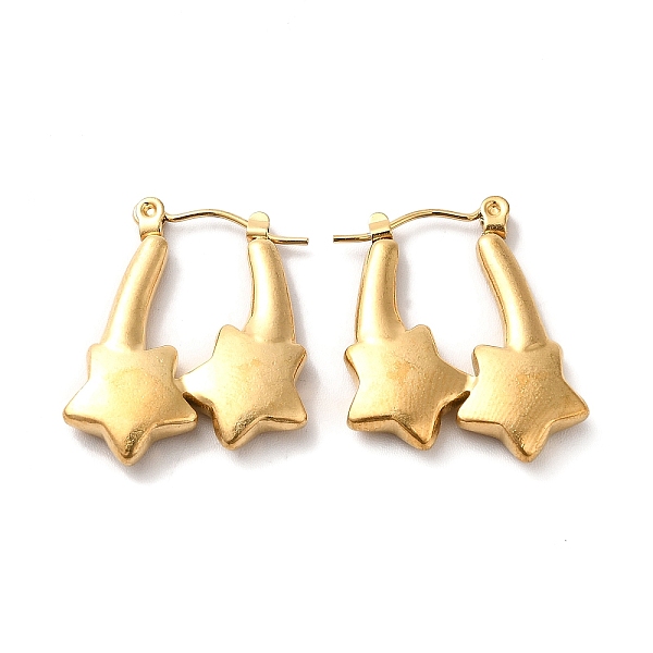 PandaHall Ion Plating(IP) 304 Stainless Steel Star Hoop Earrings for Women, Golden, 24x21x4mm, Pin: 0.7mm 304 Stainless Steel Star