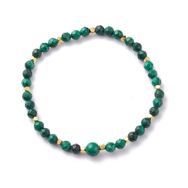 

PandaHall Natural Malachite Beaded Bracelets, with Electroplate Non-magnetic Synthetic Hematite Beads, Faceted Round, Inner Diameter: 2-1/2...