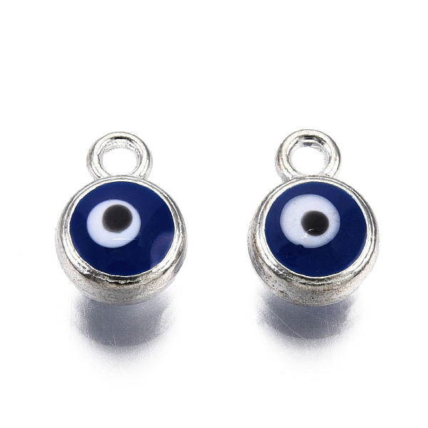 

PandaHall Alloy Enamel Charms, Cadmium Free & Nickel Free & Lead Free, Antique Silver, Flat Round with Evil Eye, Midnight Blue, 9.5x6.5x4mm...