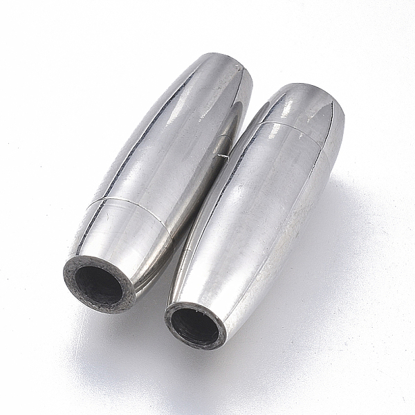 

PandaHall 304 Stainless Steel Magnetic Clasps with Glue-in Ends, Oval, Stainless Steel Color, 19x6x6mm, Hole: 3mm Stainless Steel Oval