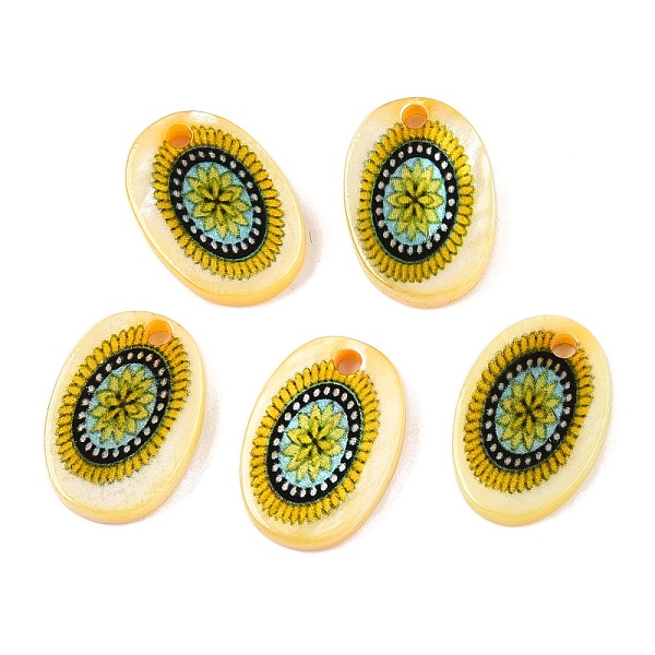 Natural Freshwater Shell Double Face Printed Oval Charms
