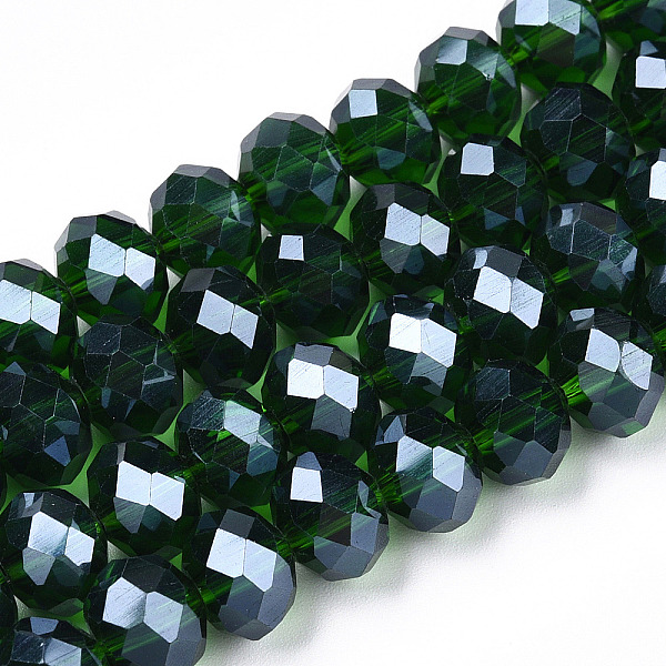 

PandaHall Electroplate Glass Beads Strands, Pearl Luster Plated, Faceted, Rondelle, Dark Green, 10x8mm, Hole: 1mm, about 63~65pcs/strand...