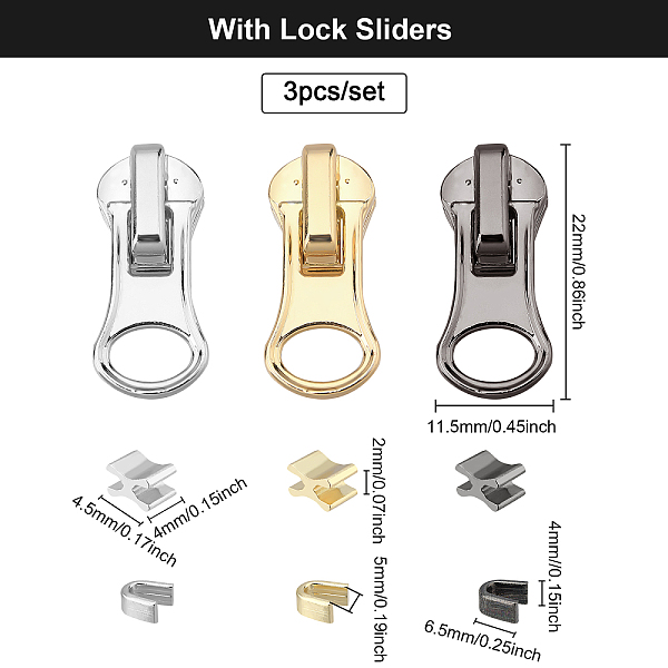 

PandaHall BENECREAT Zipper Slider & Zipper Accessories, for Luggage Suitcase Backpack Jacket Bags Coat, Mixed Color, 2.2x1.15cm Brass