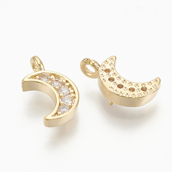 

PandaHall Brass Micro Pave Cubic Zirconia Charms, Moon, Nickel Free, Real 18K Gold Plated, Clear, 9.5x5x1.5mm, Hole: 1mm Brass+Cubic...