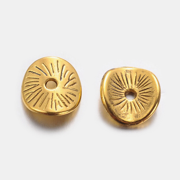 

PandaHall Tibetan Style Wavy Spacer Beads, Cadmium Free & Lead Free, Arched Disc, Antique Golden, 9x1mm, Hole: 1mm Alloy Disc