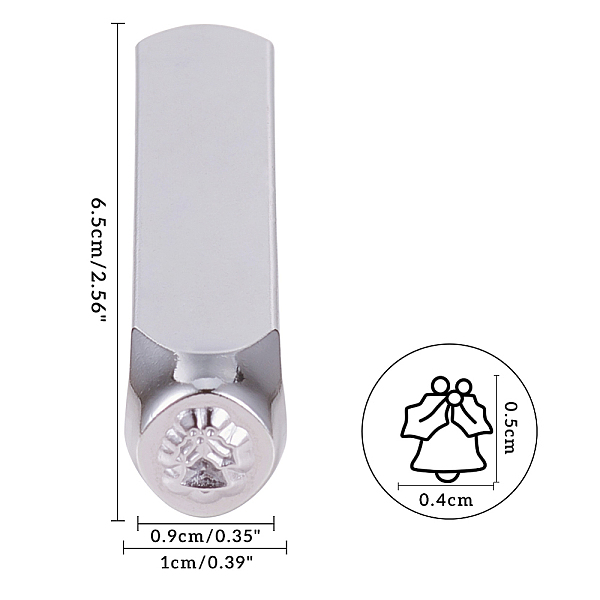 

PandaHall Iron Metal Stamps, for Imprinting Metal, Plastic, Wood, Leather, Christmas Bell, 65.5x10mm Iron