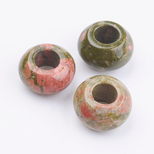 

PandaHall Natural Unakite European Beads, Large Hole Beads, Rondelle, 12x6~7mm, Hole: 5mm Unakite Rondelle
