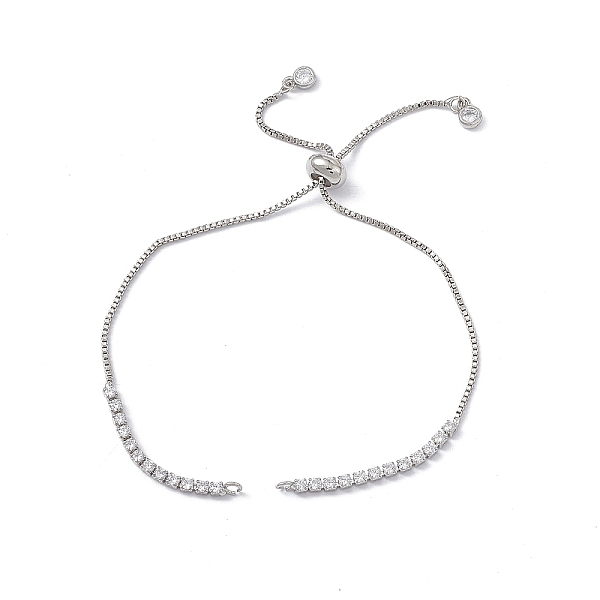 

PandaHall Brass Rhinestone Tennis Slider Bracelet Makings, with Box Chain, Platinum, 10 inch(25.4cm), Hole: 1.7mm Brass Clear