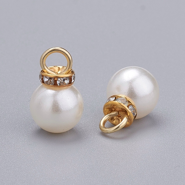 

PandaHall Acrylic Pearl Pendants, with Crystal Rhinestone and Golden Tone Iron Loop, Round, White, 19.5x12mm, Hole: 4.5mm Iron+Acrylic Round...