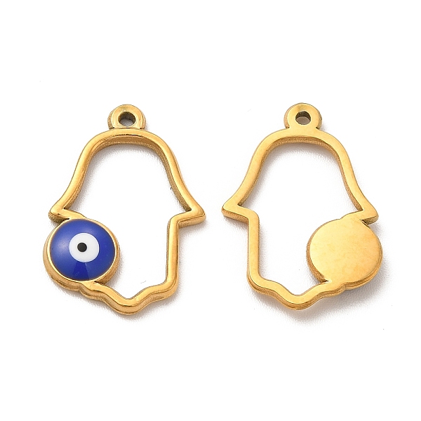 

PandaHall 201 Stainless Steel Pendants, with Enamel, Hamsa Hand, Evil Eye, Real 18K Gold Plated, 21.5x15x2.5mm, Hole: 1mm Stainless..., Blue