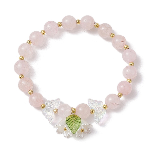 

PandaHall Butterfly Natural Rose Quartz Stretch Bracelets, with Acrylic Flower Charms, Inner Diameter: 2 inch(5cm) Rose Quartz Flower