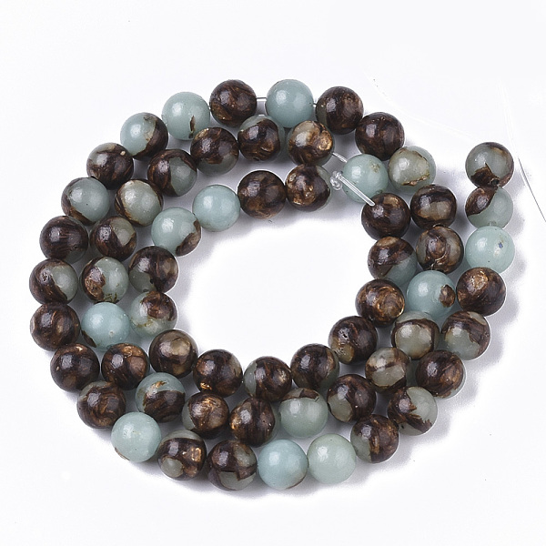 Assembled Synthetic Aqua Terra Jasper And Bronzite Beads Strands