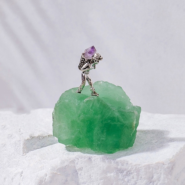 

PandaHall Nuggets Natural Fluorite & Brass Miner Model Mineral Specimen Display Decoration, for Home Office Meditation Decoration...