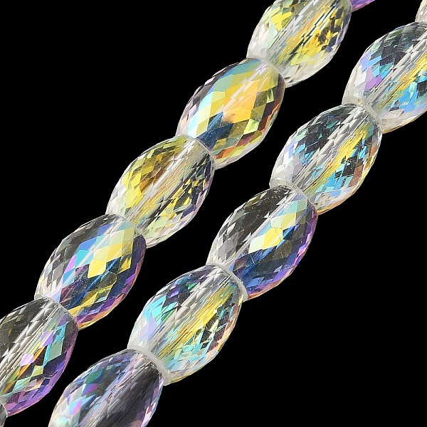 

PandaHall Transparent Electroplate Glass Beads Strands, AB Color, Faceted, Oval, Clear AB, 11x8mm, Hole: 1.4mm, about 60pcs/strand, 27.17''..., White