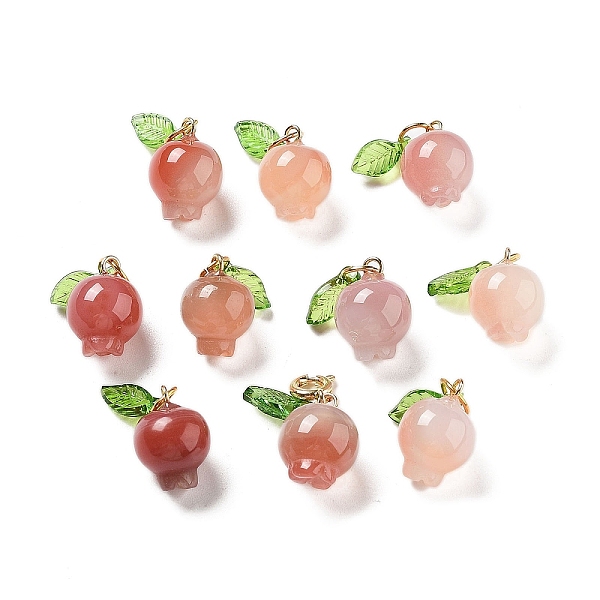 

PandaHall Natural Agate Fruit Charms with Leaf, Golden, Pomegranate, 14~14.5x10.5~11x10.5~11mm, Hole: 4.4mm Natural Agate Pomegranate