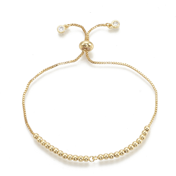 

PandaHall Brass Bolo Bracelets, Slider Bracelets, with Cubic Zirconia, Clear, Golden, 10-5/8 inch(27cm), 1~3mm Cubic Zirconia Clear