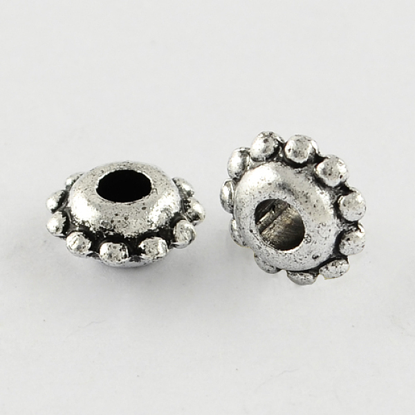

PandaHall Antique Acrylic Spacer Beads, Flat Round, Antique Silver Plated, 8.5x4mm, Hole: 3mm, about 4260pcs/500g Acrylic Flat Round