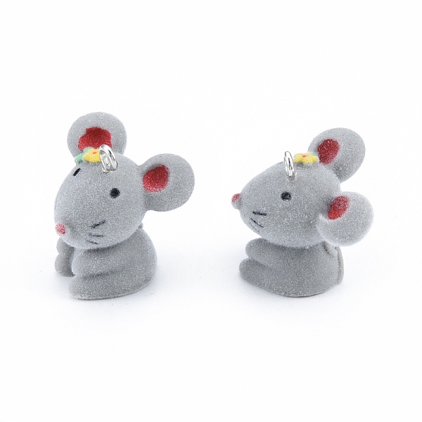 

PandaHall Opaque Resin Pendants, with Platinum Tone Iron Loops, Flocky Mouse Charms, Gray, 25.5~28x24.5x25~26mm, Hole: 2.5mm Iron+Resin...