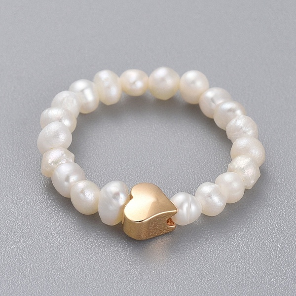 

PandaHall Stretch Natural Cultured Freshwater Pearl Finger Rings, with Brass Beads and Elastic Crystal Thread, Heart, Real 18K Gold Plated...