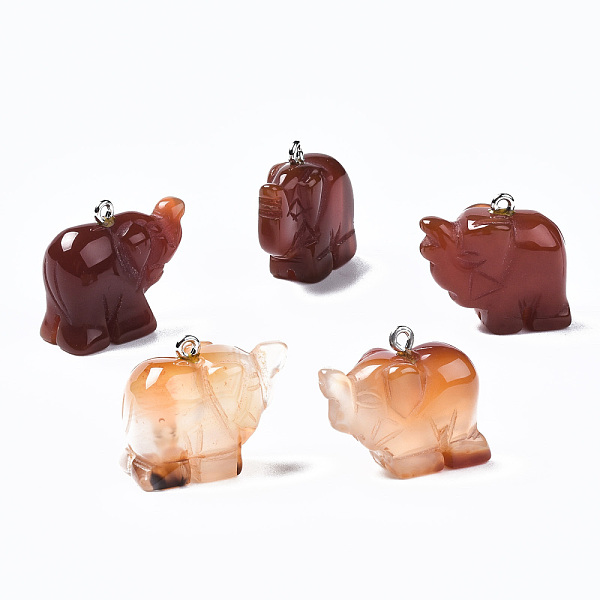 

PandaHall Natural Agate Pendants, with Brass Platinum Loop, Dyed, Elephant, Chocolate, 18x20x9mm, Hole: 1.2mm Natural Agate Elephant Brown