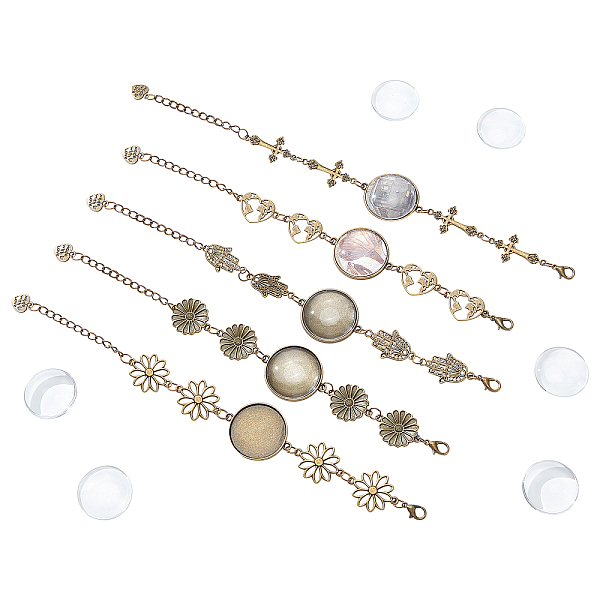 

PandaHall 5PCS Bracelet Blank Bezel Settings for Jewelry Making, Alloy Vintage Retro Cabochon Bracelets Round Cabochon Tray with 10pcs..., Clear