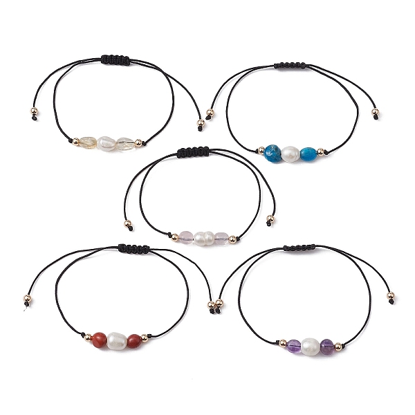 

PandaHall Natural Mixed Gemstone Nuggets & Pearl Braided Bead Bracelets, Nylon Adjustable Bracelet, Inner Diameter: 3-1/8 inch(8cm) Mixed...