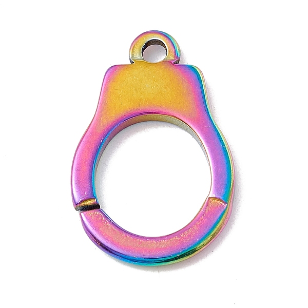 PandaHall Ion Plating(IP) 304 Stainless Steel Pendants, Handcuffs, Rainbow Color, 23.5x15x1.8mm, Hole: 2mm 304 Stainless Steel Others