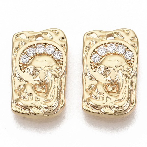 

PandaHall Brass Micro Pave Cubic Zirconia Pendants, Nickel Free, Real 18K Gold Plated, Rectangle with Woman, Clear, 17x10x2.5mm, Hole: 1.2mm...
