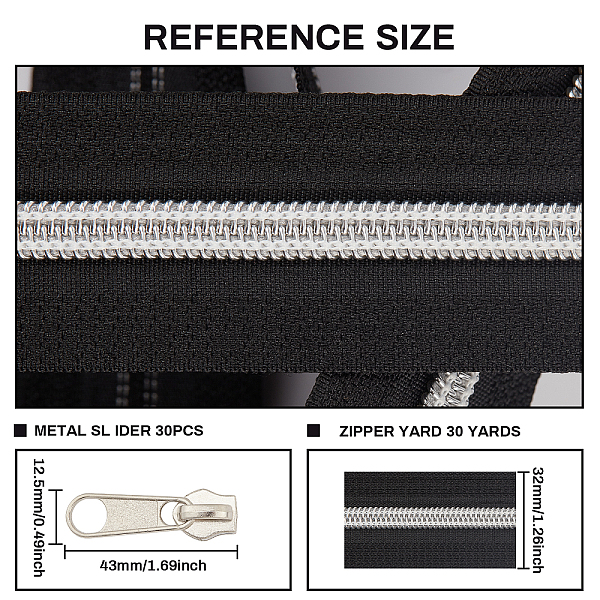 

PandaHall BENECREAT 10 Yards #5 Nylon Closed-end Zippers Black Nylon Coil Zippers with Silver Metallic Teeth, 30Pcs Zipper Pull Sliders for...
