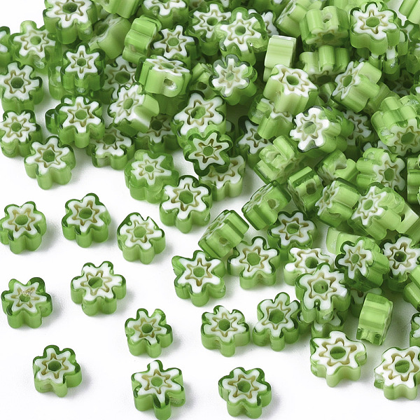 

PandaHall Glass Beads, Flower, Lime Green, 5~7x5~7x2~3mm, Hole: 1mm Glass Flower