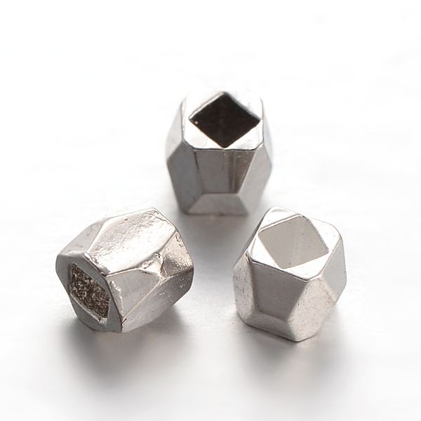 

PandaHall Faceted Column Brass Spacer Beads, Platinum, 3x3x3mm, Hole: 1mm Brass Column