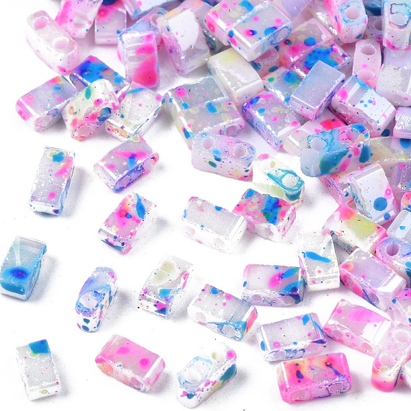 

PandaHall 2-Hole Opaque Glass Seed Beads, Antique Style, Rectangle, Hot Pink, 4.5~5.5x2~2.5x2mm, Hole: 0.5~0.8mm Glass Rectangle