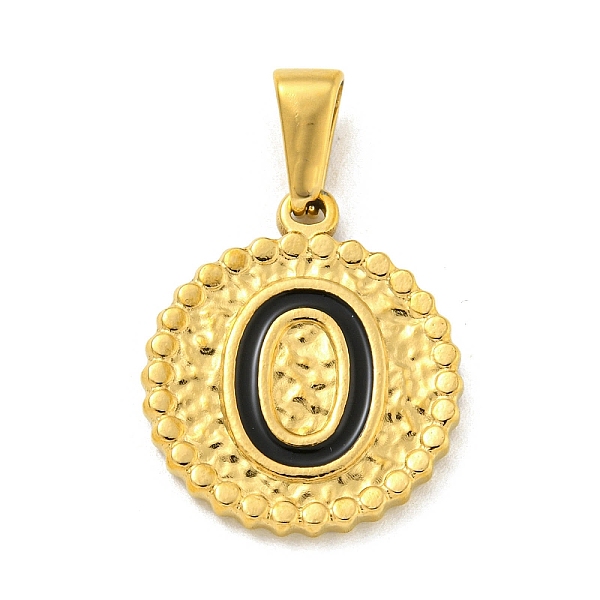 

PandaHall Ion Plating(IP) 304 Stainless Steel Enamel Pendants, Golden, Flat Round with Letter Charm, Letter O, 21x18x2mm, Hole: 8x3.5mm..., Black