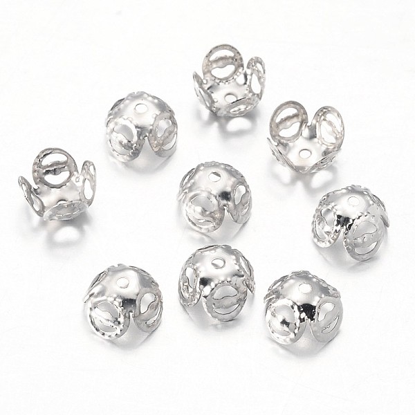 

PandaHall Iron Filigree Bead Caps, Platinum Color, Flower, about 8mm in diameter, hole: 1.2mm Iron