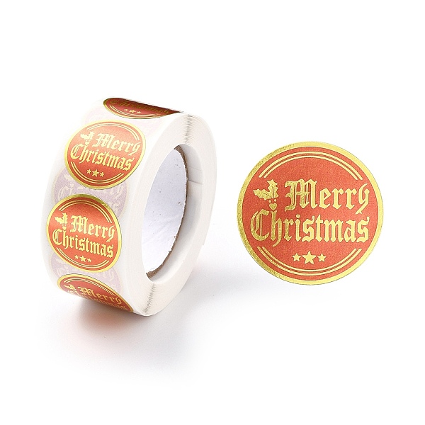 

PandaHall Christmas Themed Flat Round Roll Stickers, Self-Adhesive Paper Gift Tag Stickers, for Party, Decorative Presents, Merry Christmas...