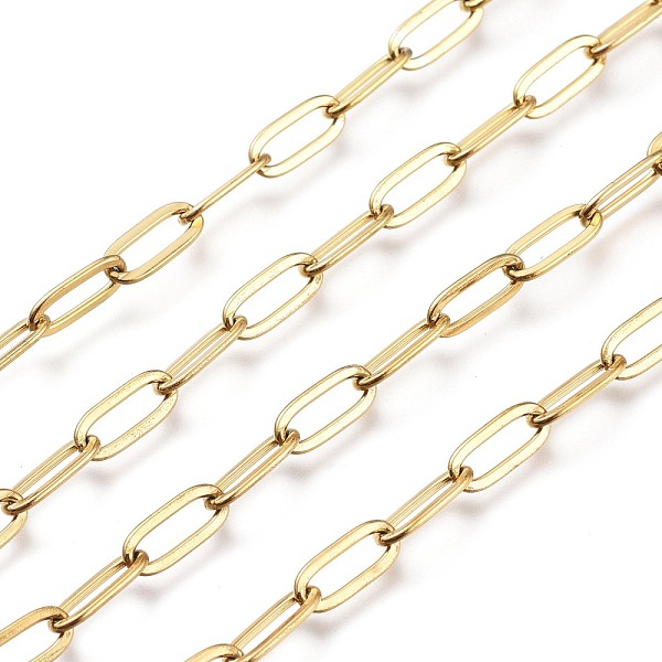

PandaHall 3.28 Feet Ion Plating(IP) 304 Stainless Steel Cable Chains, Paperclip Chains, Drawn Elongated Cable Chains, Soldered, Real 18K...