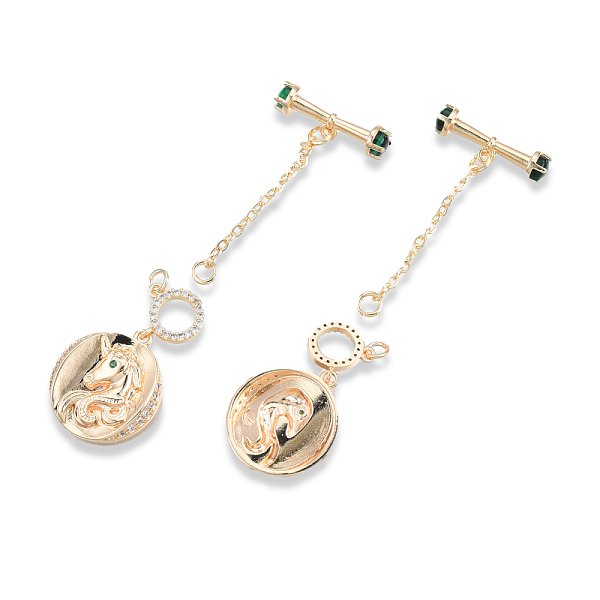 

PandaHall Brass Clear & Green Cubic Zirconia Toggle Clasps, Cadmium Free & Nickel Free & Lead Free, Flat Round with Unicorn, Real 18K Gold...