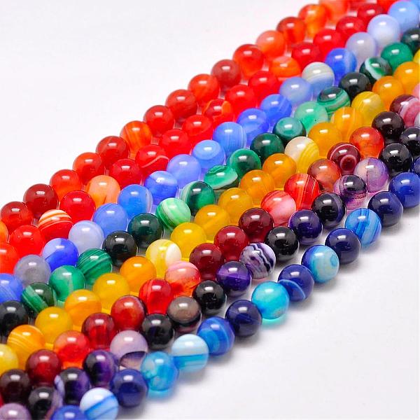 

PandaHall Natural Striped Agate/Banded Agate Bead Strands, Dyed & Heated Color, Round, Grade A, Mixed Color, 8mm, Hole: 1mm, about..., Multicolor