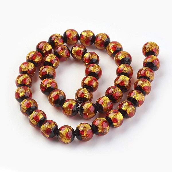 

PandaHall Handmade Silver Foil Glass Lampwork Beads, Round, Dark Orange, 9~10mm, Hole: 1.2mm Silver Foil Round Orange
